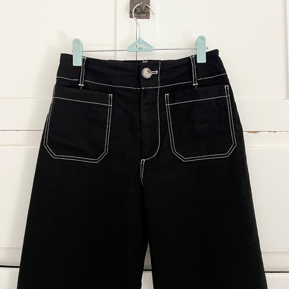 Anthropologie Maeve The Colette Cropped Wide-Leg Pants Contrast-Stitch Black 26 - Picture 4 of 8